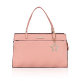 Women's Faux Leather Textured Adjustable Long Belt Handbag (Pink)